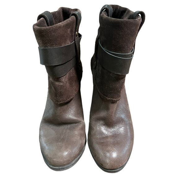 Nine West Brown Suede Leather Fold Over Buckle Heeled Boot Size 7 - Picture 2 of 8